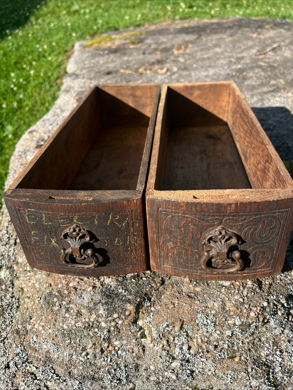 Original Vintage Antique Set of Two Sewing Machine Drawers 15.25” x 5” 3.5”